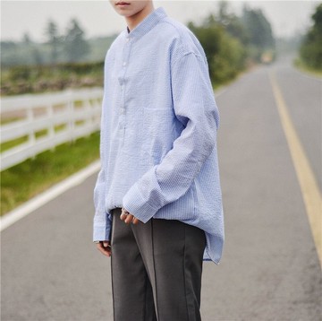 FINDSENSE H1 2018 春季 帥氣 學生 襯衣 韓國 潮流 格子 上衣 男 士 寬松 襯衫