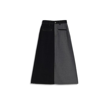 前開岔撞色拼接設計高腰牛仔裙 S/M/L