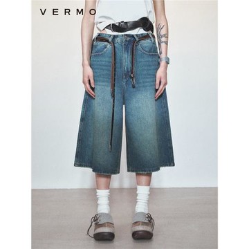 VERMO 男女同款 復古水洗做舊吊染七分牛仔褲