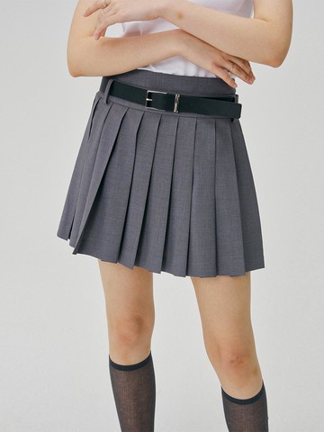 Belted Pleats Mini Skirt [3color]