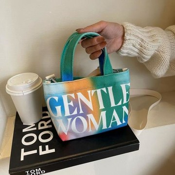 女士手提小方包新款跨境泰國gentlewoman帆布字母印花單肩斜挎包