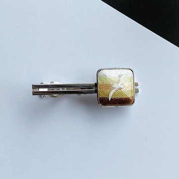 海鷗【黃赭色】景泰藍領帶夾純銀燙金燙金景泰藍