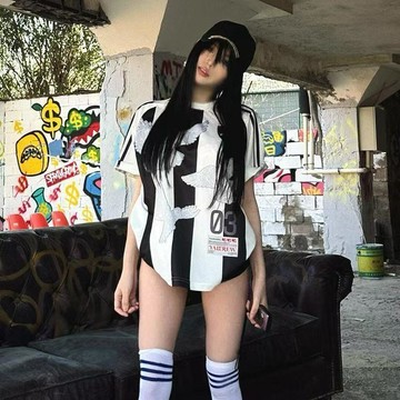 現款免運 大码美式复古短袖 冰球服 橄欖服 數字球衣 美式復古短袖球衣T恤寬鬆夏季休閒蕾絲和平鴿運動條紋設計上衣W