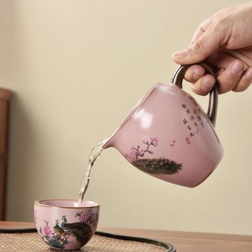 【茶品名】🍵公道杯 過濾 分茶器粉汝牡丹孔雀鷹嘴公道杯大容量陶瓷汝窯開片300毫升