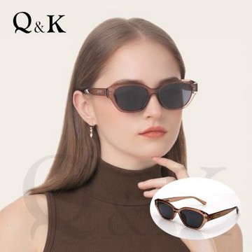 【Q&K】法式輕奢微貓眼方框墨鏡｜煙燻玫瑰茶框・高級質感｜TR90輕量・抗UV400｜精品穿搭必備