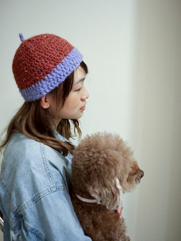 我是一顆瓜皮帽  彩點橘X紫 手工編織 交換禮物 毛帽 耶誕 撞色