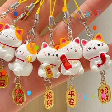 台灣現貨⭐卡通招財貓掛件 招財進寶 手機掛繩 少女背包掛飾 平安鑰匙扣 貓咪掛件 小吊飾 樹脂掛飾 可愛 小禮物 批發