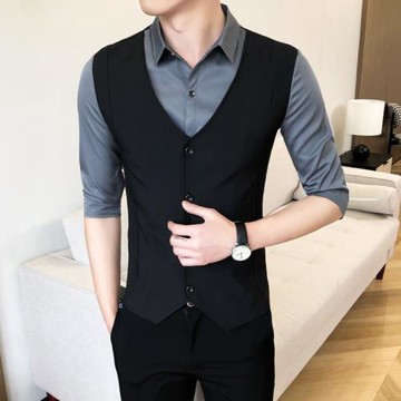 夜場ktv少爺裝假兩件男馬甲襯衣服務員工作服發型師中袖條紋襯衫