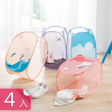 熊爸爸大廚-大容量憧憬系列卡通動物印花設計可折疊髒衣籃-4入