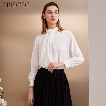 EPISODE - 高雅百搭立領長袖雪紡衫143306（白）