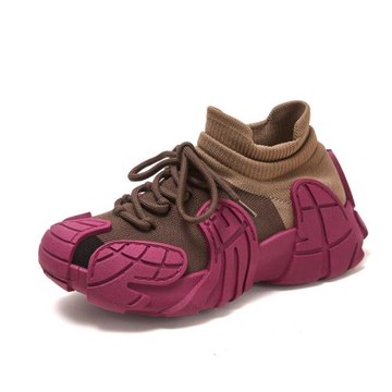 丑萌襪子鞋女2026春季新款飛織網面透氣運動鞋厚底防滑登山休閑鞋