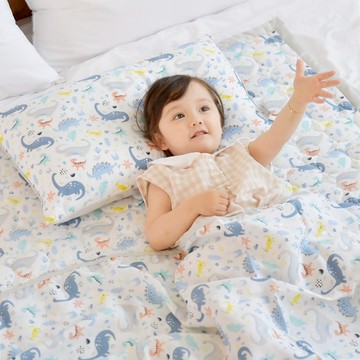 ahtty blanc 兒童夏日涼感寢具組  Blue Dino 藍色恐龍  枕頭40 x 60cm + 薄被110 x 150cm + 睡墊100 x 150cm