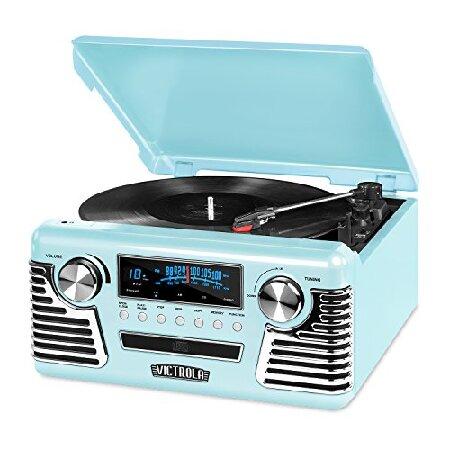 Victrola 50's Retro Bluetooth Record Player ＆ Multimedia Center with Built-in Speakers- 3-Speed Turntable, CD Player, AM FM Radio Vinyl to MP3 Reco