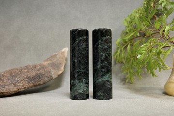 【好石多磨】台灣墨玉_玉石印章_夫妻結婚對章_圓章