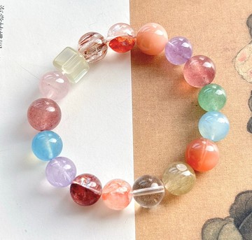 天然粉晶 草莓晶 海藍寶 紫水晶 膠花水晶 白水晶 發