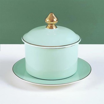 影青金邊燕窩位菜盅一人份酒店骨瓷燉盅魚翅盅湯罐盅甜品碗帶蓋