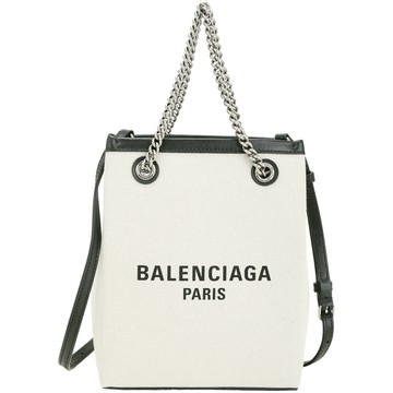 BALENCIAGA 巴黎世家 Duty Free 字母帆布鍊帶手提/斜背托特包(米白)