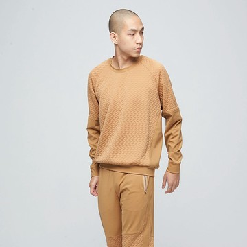 COZEE-線性緹花拼接鋪棉衛衣(男)-菸草棕