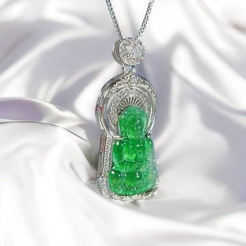 冰綠翡翠觀音菩薩項鍊 925純銀 | 天然A貨翡翠 | 送禮