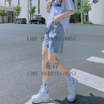 五分牛仔短褲女夏季設計感小眾薄款寬鬆高腰中褲5分褲【雲木雜貨】