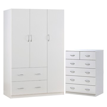 《HOPMA》樂活大容量衣櫃斗櫃組 台灣製造 衣櫥 六抽 三門 收納櫃 抽屜櫃-時尚白