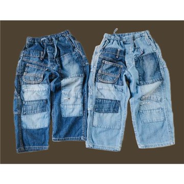 薄軟重工補丁阿美咔嘰兒童牛仔褲