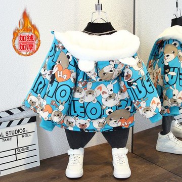 男童冬裝加絨外套2025新款洋氣小寶寶冬季棉服兒童加厚棉衣炸街潮