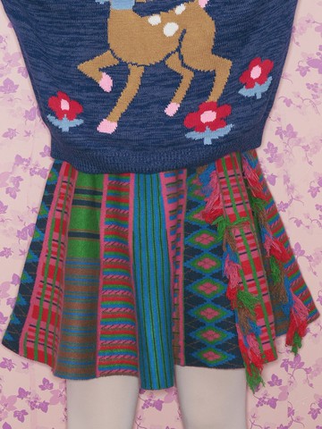 彩色民族風格子針織流蘇半身裙復古