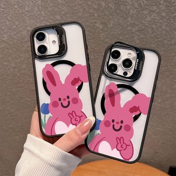 比耶兔子小新適用蘋果17/16promax手機殼iPhone15plus磁吸殼14亞克力13鏡頭支架12防摔11硬殼