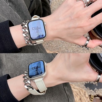 新款真皮拼金屬雙圈錶帶 Applewatch錶帶 適用於iwatch/applewatch+全系列通用