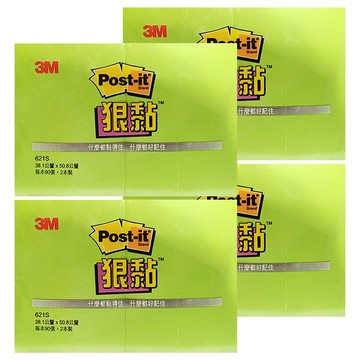 3M Post-it 利貼 狠黏便條紙 621S-2C6 38.1*50.8mm  綠色  2本  4組