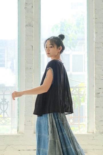 穆斯林棉 圓袖上衣 Black x B041