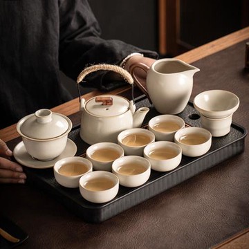 新汝窯陶瓷茶具套裝輕奢禮品蓋碗茶壺茶盤茶杯功夫泡茶具