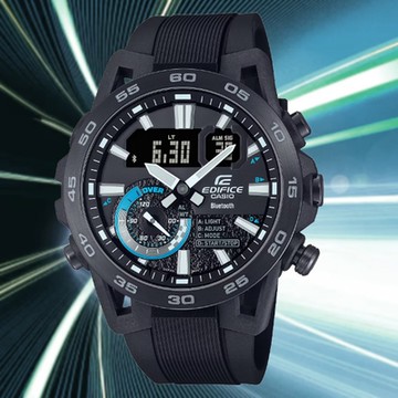 CASIO 卡西歐 EDIFICE 智慧藍芽連結 懸吊臂設計雙顯錶-藍(ECB-40PB-1A 防水100米)