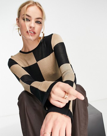 Gianni Feraud flared sleeve checkerboard jumper in mutli-Multi