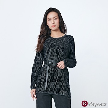 KeyWear奇威名品    優雅幾何織紋針織上衣-黑色