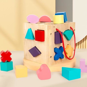 幼兒早教十七孔智力盒兒童形狀配對積木玩具幾何認知17孔蒙氏教具