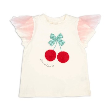 akachan honpo - 兒童短袖上衣-薄紗袖立體造型-米白色