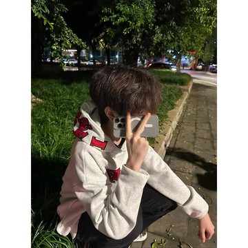 時尚潮流撞色連帽大學T男冬季新款高街休閒百搭寬鬆上衣男