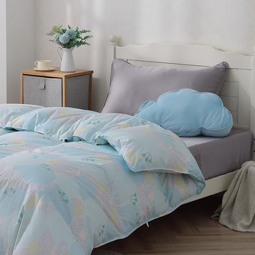 單人/冬月羽絨被/好收納、可機洗、免被套、超保暖-花漾藍