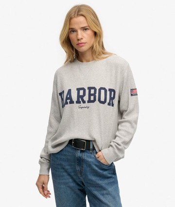 Superdry Women's Athletic Essential Graphic Long Sleeve Top Light Grey Size: 2