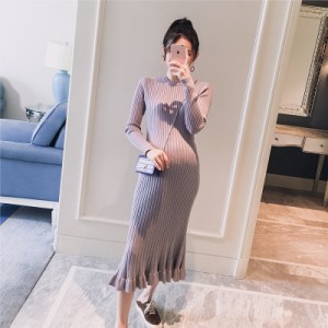 マタニティ ワンピース 丸首 フィッシュテールふりるニットストレッチロングワンピース 長袖 普段着 パジャマ ルームウェア ゆったり 着 通販 Lineポイント最大1 0 Get Lineショッピング