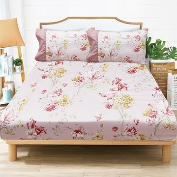 【多利寶寢具】FITNESS 精梳棉單人床包枕套二件組-嫚花沁語-粉