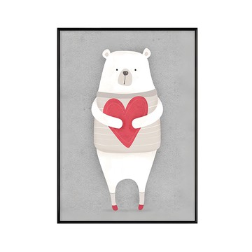 愛你哦白熊 愛心白熊裝飾畫  40 x 30cm  黑色