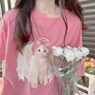100%不起球慵懶風設計感軟妹T恤 2026新款小眾寬松百搭短袖上衣ins 印花字母 甜美清新學院風