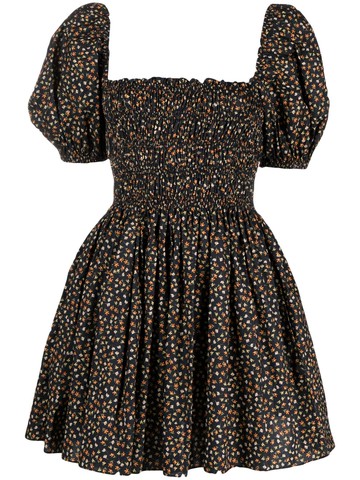 Matteau - floral-print shirred minidress - women - Organic Cotton - 3 - Black