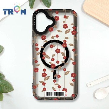 TRON IPHONE 16 PLUS 條紋透明小花B款 防摔 MAGSAFE 磁吸 太空載具殼 透黑 手機殼