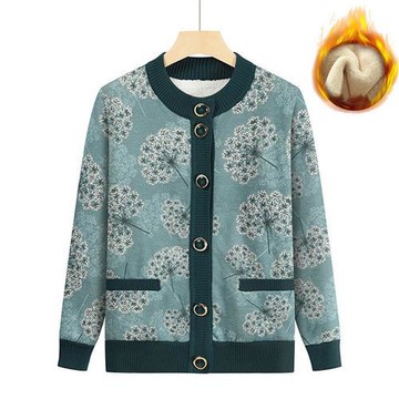 【米蘭精品】現貨+預購 高級針織衫上衣秋冬毛衣開衫寬鬆大碼休閒女裝媽媽裝-印花羊羔絨女外套8色74mo71