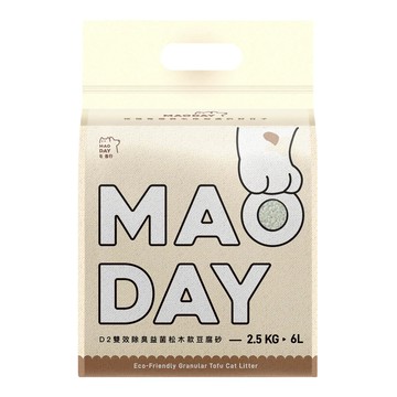 MAODAY 毛商行 D2 雙效益菌除臭松木豆腐砂 6L  1包  2.5kg  無香
