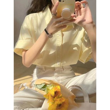 夏季女裝韓版批新款發洋氣溫柔別致學生襯衣寬松清新短袖休閑襯衫